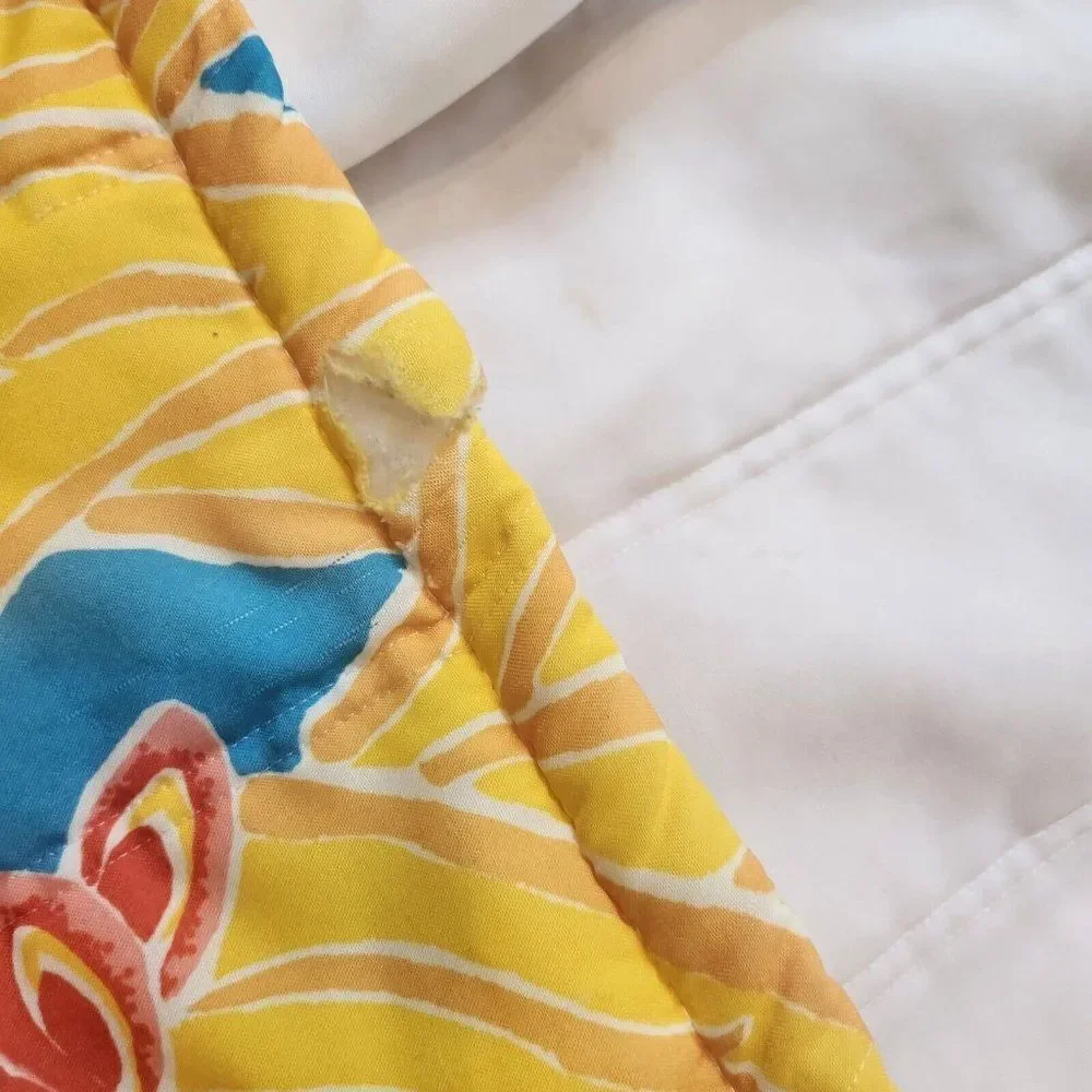 Vintage 80s Bedspread Queen Size Yellow Quilted Polyester Hawaiian Floral